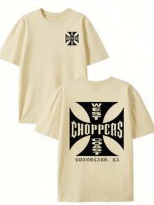 West Coast Choppers Tee  , Men's Double-Sided Printed Fashionable Casual Crew Neck 220gsm Pure Cotton T-Shirt(1 PC) - 杏色 - 查看 1
