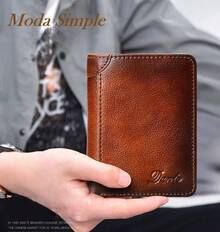 Cartera de Cuero para Hombre de Tres Pliegues con Función Antirrobo, 11 Bolsillos para Tarjetas de Crédito, Diseño Ultrafino, Gran Regalo - Marrón oscuro - Ver 4