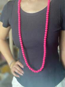 1pc Bohemian Style Plastic Bead Geometric Smooth Beaded Long Necklace, Handmade For Women, Can Be Worn Double Layer, Suitable For Summer Beach, Holidays, Daily Party Accessories