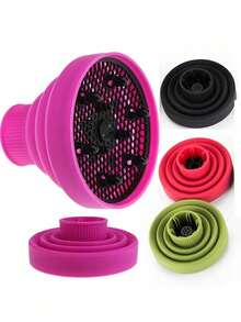1个可折叠硅胶吹风罩 - 便携式通用吹风机配件，有助于减少毛躁，增强卷发、波浪发或蓬松发质的卷曲度。耐热、轻巧、小巧设计，非常适合旅行、居家或沙龙使用。兼容大多数标准吹风机。