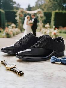 Men's Dress Shoes Classic Lace-Up Caden Glossy Velvet Formal Oxford For Business Dinners  Parties Cocktail Events Weddings  Valentine's Day Gifts - màu đen - Xem 3