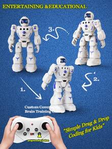 1pc Programmable Remote Control Robot Toy - Equipped With Dancing, Singing, Programming And LED Eyes Functions, Rechargeable RC Robot With Auto-Demo Mode, STEM Learning Toy Suitable For 3-12 Years Old Boys And Girls, Great For Christmas, Easter, Halloween, New Year, Birthday Gifts (White)
