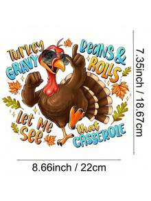 1/2/3pcs Thanksgiving Turkey Wearing Glasses Iron-On Heat Transfer Stickers - Maple Leaf & Letter Pattern Vinyl Decals For DIY T-Shirts, Jeans, Masks, Backpacks - Festive Fall Decor, Mixed Colors, Thanksgiving Decorations, Holiday Clothing Decals, Playful Design, Vibrant Color Quality