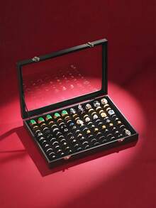 1pc 100-Slot Velvet Sponge Ring Display Box, Jewelry Storage Box, Display Box, Ring Cufflink Jewelry Tray, Necklace Storage Box With Transparent Cover, High Quality 20-Hook Necklace Display Tray With Transparent Glass Cover, Suitable For Women And Girls Jewelry Pendant Storage Box (Black), 20-Hook Necklace Jewelry Box, Jewelry Box Can Hold 100 Rings