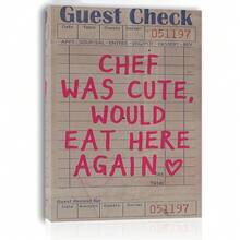 2D Flat, 1pc Funny Restaurant Checklist Canvas Wall Art "Chef Was Cute, Would Eat Here Again" Quote Poster With Pink Lettering - Vintage Dining Decor For Kitchen, Living Room, Bachelor Party Gift - Chef Gift Idea - Framed In Chic Wooden-Like Frame - 15.7x11.8 Inches (40x30cm), Chef Kitchen Decor, Kitchen Artwork, Humorous Quote Art, Rustic Design - 白色 - 查看 1