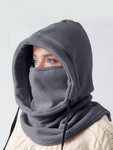 1 Piece Of Couple's 2-Color Cycling Scarf All-In-One Hat Winter Polar Fleece Mask Thermal Lined Thickened Wind And Cold Warm Pullover Hat - Dark Grey - View 7