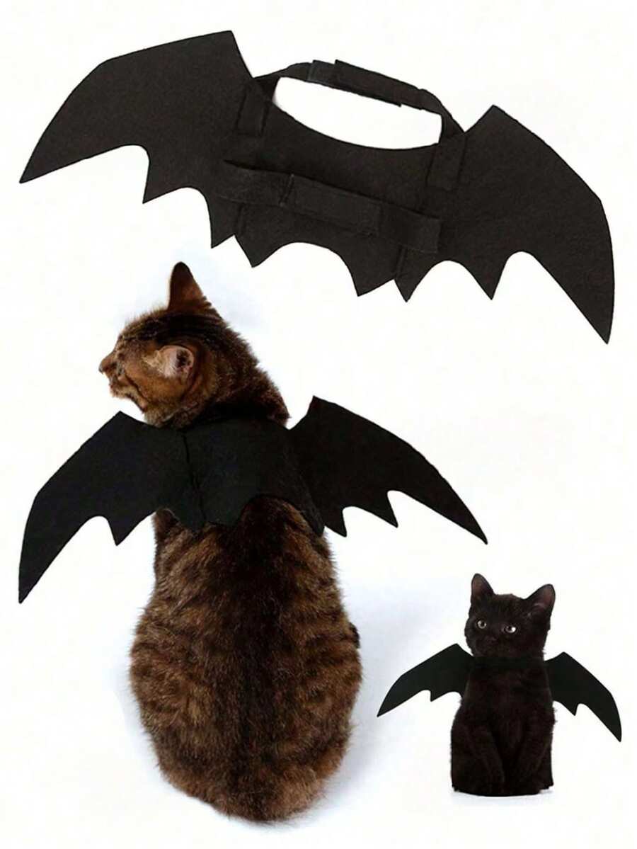 Adjustable Black Cat Bat Wing Costume - Soft Polyester Halloween Pet Accessory, Suitable For Cats And Small Dogs, Perfect For Role Play And Dress-Up Fun - Black - View 1