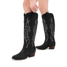Botas Vaqueras para Mujer hasta Las Rodilla, Cowboy Boots para Dama con Tacón - Negro - Ver 8