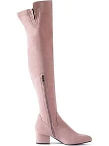 Women Over Knee Boots Thigh High Suede Black Block Low 2 Inch Heel Chunky Above Knee Winter Pointed Toe, Fashionable Cold-Weather Boots - 粉紅色 2 吋高跟鞋 - 查看 8