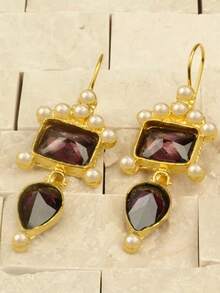 2pcs Unique Agate & Copper Beaded Crescent Moon & Star Earrings For Women, Suitable For Casual Outfit, Party Decoration - Multicolor - View 10