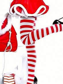 1 Stück Weihnachts-gestreifte Strumpfhose für Frauen, Rot/Weiß, Schwarz/Rot, Slim Fit Strumpfhose für Party, Cosplay, Herbst/Winter, gemütlich