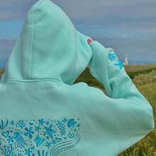 Women's Ocean Embroidered Hoodie Oversized Sweatshirt Casual Loose-Fit Top For Fall/Winte Layering And Everyday Outfits - 藍色 - 查看 3