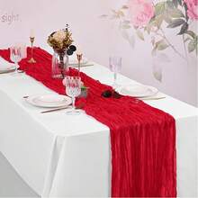 Red Cheese Cloth Table Runner, Rustic Boho Cheesecloth Table Cloth For Wedding, Baby Shower, Bridal Shower, Birthday Party, Home Decor - Red - View 9