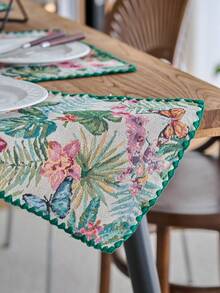 1/4/6 件复古美式乡村风格花卉提花餐垫，亮绿色贝壳刺绣边缘防滑杯垫，适合日常使用、节日、生日、派对、家庭聚会、婚礼、晚宴、四季家居装饰 - 彩色 - 查看 10