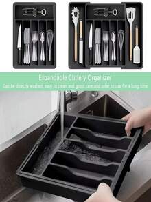 1 pieza Caja de almacenamiento de cubiertos de gran capacidad, bandeja de cubiertos expandible, organizador de utensilios para cuchillos, tenedores, cucharas, palillos, almacenamiento en el mostrador de la cocina, adecuado para regalos de vacaciones, regalos de cumpleaños, regalos de Navidad, regalos de Halloween, regalos del Día de la Madre, regalos del Día de San Valentín, regalos de Acción de Gracias, decoración del hogar, almacenamiento para fiestas y Navidad