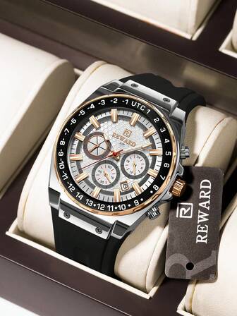  REWARD メンズクォーツ腕時計 ビジネスファッションスタイル タイミングカレンダー 蓄光針 マルチファンクション メンズ腕時計 高品質ギフト クラシックデザイン シリコンウォッチバンド