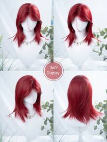 alicegarden 1 合成耐热假发，红色短发假发，20 英尺长，由纤维制成，适合日常使用，自然仿真假发 - 紅色 - 查看 3