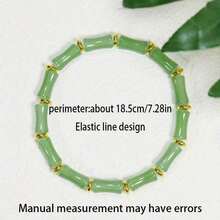 Chinese Bamboo Knot Design Bracelet With Green Artificial Crystal Beads And Gold Partition - Symbolizing Harvest, Prosperity And Good Luck, Women's Daily Wear Or Holiday Gift Bamboo Bracelet, Bamboo Knot Pattern, Exquisite Beading Craftsmanship, Festive Jewelry, Fashion Accessories, Handmade Look
