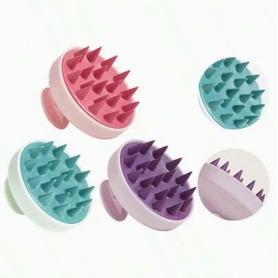4 件装带头皮按摩功能的硅胶洗发刷 - 无需电池的发刷，温和顺滑和头皮按摩，防滑手柄，淡粉色/蓝绿色/，适合所有发质（直发/波浪发/卷发/卷发），淋浴和沐浴护发 - 适合家庭或沙龙使用，符合人体工程学的设计，耐用的结构，日常自我护理