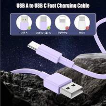 1PC USB C Fast Charger Cable, USB A To Type C Fast Charging Cable, 480Mbps High-Speed Data Transmission Cable, Compatible With IPhone 17/16/15/Plus/Pro/Pro Max, Compatible With Samsung Galaxy S25 S24 S23 S22 S21 Note 20 Ultra, Compatible With MacBook Pad Pro 12.9 Air Mini - Purple - View 3