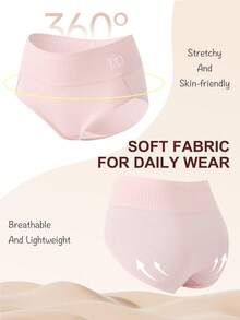 QUASTI 5pcs/Pack Plus Size Textured Waistband Lightweight Breathable Soft High Waist Briefs, 1XL-5XL - Multicolor - View 5