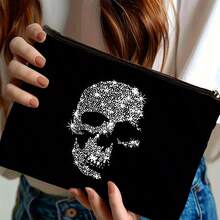 Bolsa de maquillaje con estampado de labios de leopardo gótico y estampado de calavera, bolsa de cosméticos con cremallera y bolsa de aseo - Estilo gótico oscuro bohemio de la academia, bolsa de medicina reutilizable con tema de terror, bolsa de almacenamiento de bolígrafos, bolsa de viaje y maquillaje - Para la escuela, la decoración del hogar de verano, la bolsa de aperitivos 9in*6in