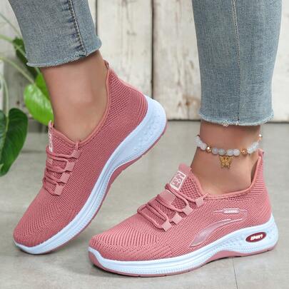 Nuevos zapatos de mujer de suela blanda para primavera y otoño con zapatos deportivos para exteriores, con malla tejida antideslizante, calzado deportivo transpirable y ligero de suela gruesa para uso casual