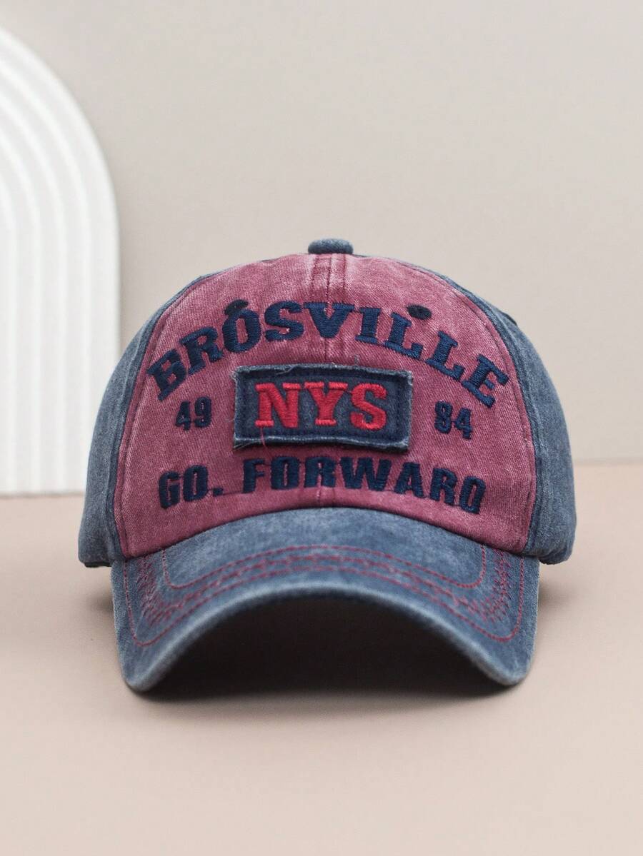 1pc Vintage Distressed English Embroidery Baseball Cap, Unisex Sunshade Visor Hat, Fashionable Outdoor Snapback