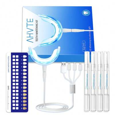 4 pièces Stylos de gel de blanchiment des dents de 3 ml avec kit accélérateur à lumière LED, lampe amplificatrice de blanchiment des dents avec lumière LED bleue