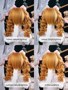 alicegarden 1 Synthetic Heat-Resistant Wig With Bangs, A Golden Long Rolled Wig, 18 Feet Long, Made Of Fiber, Suitable For Daily Use, Natural Simulation Wig - Gold - View 10