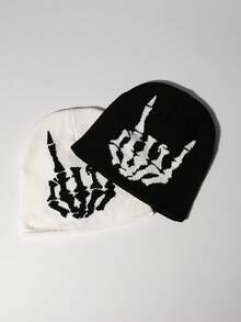 1pc/2pcs Men's Street Style Skull Knit Beanie Hat - Multicolor - View 11