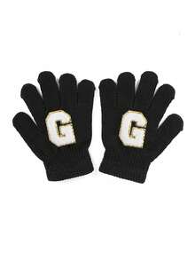 1 双儿童针织手套，带 26 个英文字母，男女通用保暖滑雪手套，Y2K 风格户外冬季手套，适合日常穿着和服装 - 黑色 - 查看 50