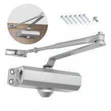 ¡Adiós a los golpes en las puertas! Cierrapuertas silencioso con resorte reforzado | Apto para puertas interiores de hasta 35 kg | Plantilla de instalación incluida - Plateado - Ver 1