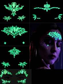 1 Sheet Face Gems Luminous Makeup Temporary Tattoo Stickers Acrylic Crystal Glitter Stickers Face Jewels Rainbow Tears Rhinestone For Party, Rave Festival, Music Festival, Dress-Up (5 Styles) - Multicolor - View 2