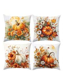 4 pièces/set 45 cm x 45 cm (17,7 po x 17,7 po) Housses de coussin à motif de citrouille et feuille d''érable de unicolore à thème automnal, en velours pêche, conviennent pour un usage quotidien en automne, décoration de maison, salon, chambre à coucher, canapé, art, design, atmosphère - Multicolore - Voir 13