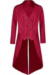 Mens Pirate Coat Steampunk Jacket Tailcoat Renaissance Jacket Halloween Hatter Costume - Red - View 8