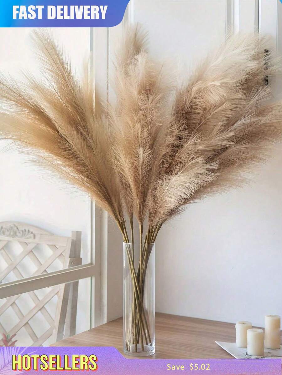 50/30/20/10 Pcs Artificial Reed Grass, Realistic And Fluffy, Suitable For Boho-Style Home And Wedding Decor, Ideal For Outdoor Weddings, Also Applicable For Home, Living Room, Outdoor, Wedding And Christmas Decoration - Brown - View 1