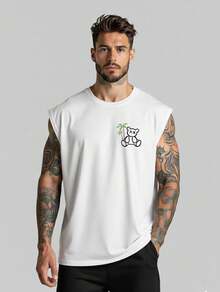 Streetwear T-Shirt Vacation Bear Tank Top Oversized Shirt Men Summer Style Beach Summer Crop Top Unisex Loose Cotton Gym - trắng - Xem 2