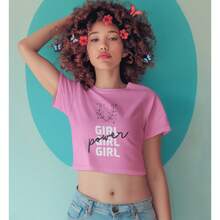 Crop Top Rosa para Dama Diseño Power Girl Ombliguera para Mujer - Rosa - Ver 1