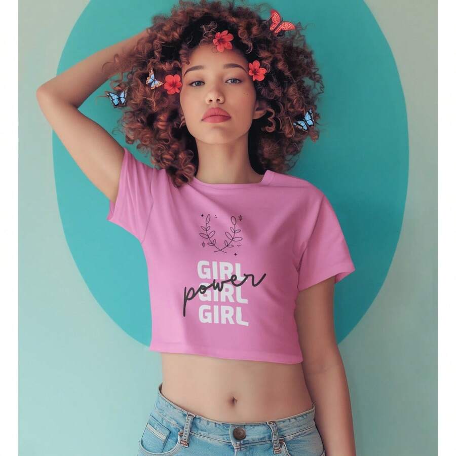 Crop Top Rosa para Dama Diseño Power Girl Ombliguera para Mujer - Rosa - Ver 1