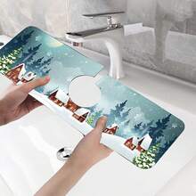 1 pièce Tapis de bonde en silicone antidérapant de la série Ambiance de Noël, tapis de bonde de cuisine, convient pour la protection et la décoration des robinets de salle de bain et de cuisine.