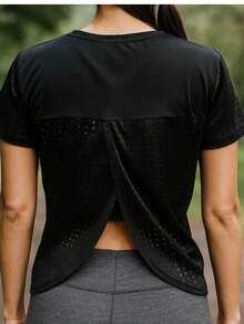 Blusa Deportiva Mujer Calada Catarina Cruzada en Espalda + Top Integrado - Negro - Ver 4