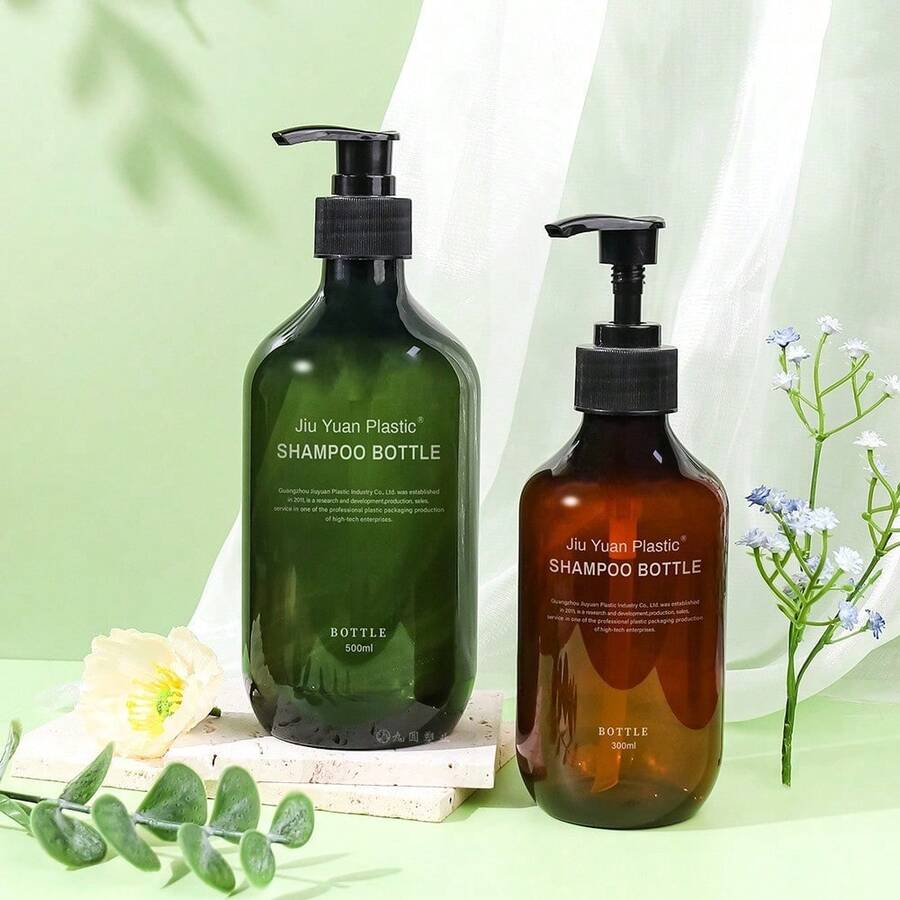 500ml Plastic Refillable Bottles For Cosmetics, Tea Color Shampoo Bottle, Body Wash Bottle, Hand Wash Bottle