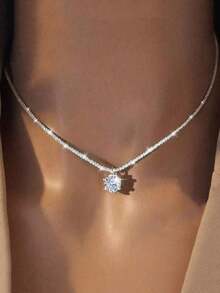 1件奢华闪亮金色人造水晶吊坠项链，女士款，适合日常佩戴，精致完美，是送给爱人的理想礼物。 - 銀色 - 查看 9