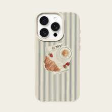 咖啡元素 TPU 时尚手机壳 TPU 条纹图案时尚手机壳 1 件装 TPU 材质 优雅羊角面包咖啡早餐报纸条纹图案手机壳 兼容 // 手机周年纪念礼物 春季生日 - 白色 - 查看 5