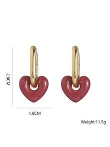 COINBUFF 1pc Elegant Lady-Like Detachable Heart Pendant Square Golden-Tone Hoop Earrings, Suitable For Everyday Wear Valentines