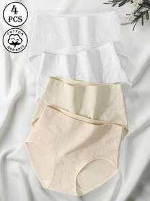 HANQIYA 4pcs Women's Underwear, Skin-Friendly, Comfortable, Elegant, Minimalist Solid Color & Striped Design, Extended Crotch - Multicolor - View 9