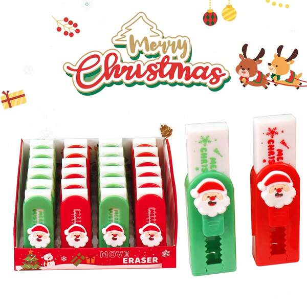 1pc/2pcs Christmas Theme Push-Pull Erasers, Red & Green Color, School Student Exam Doodle Sketch Pencil Erasers, Christmas Gift For Best Friends, Party Favors, Stocking Stuffers, Santa Claus Icon, Christmas Tree Ornament