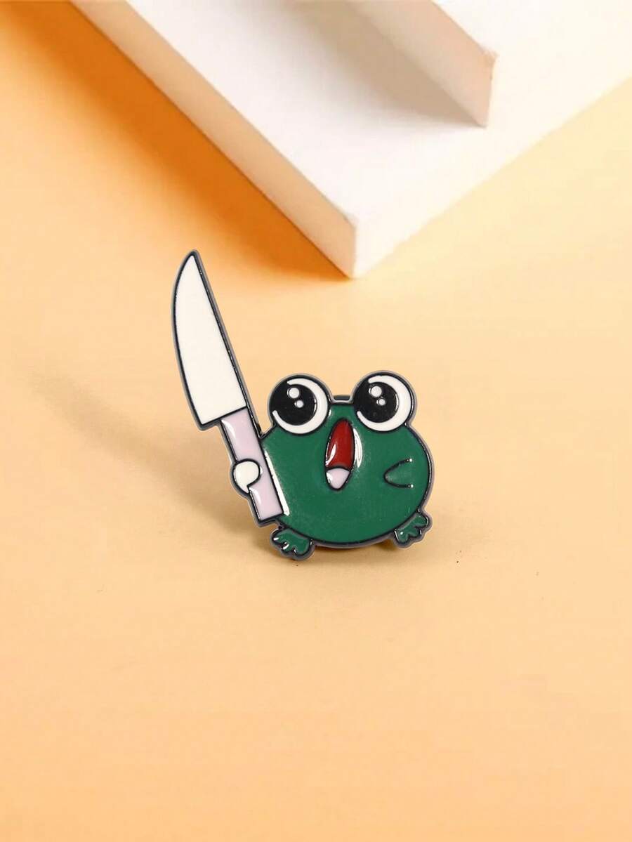 1pc Cute Cartoon Frog Holding Knife Brooch, Funny Frog Badge Decoration For Clothes, Bags, Accessories Halloween Accessories Teachers Day Jewelry Costume Accessories Bag Charms Office Accessories Christmas Gift