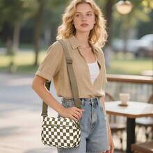 Checkered Crossbody Bag For Women Small Cute Purses  Shoulder Handbags Wide Strap - Caramel Check - View 11